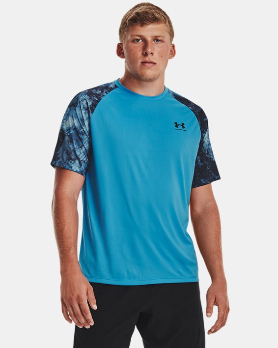 Men's UA Tech™ 2.0 Printed Short Sleeve in Blue image number 0